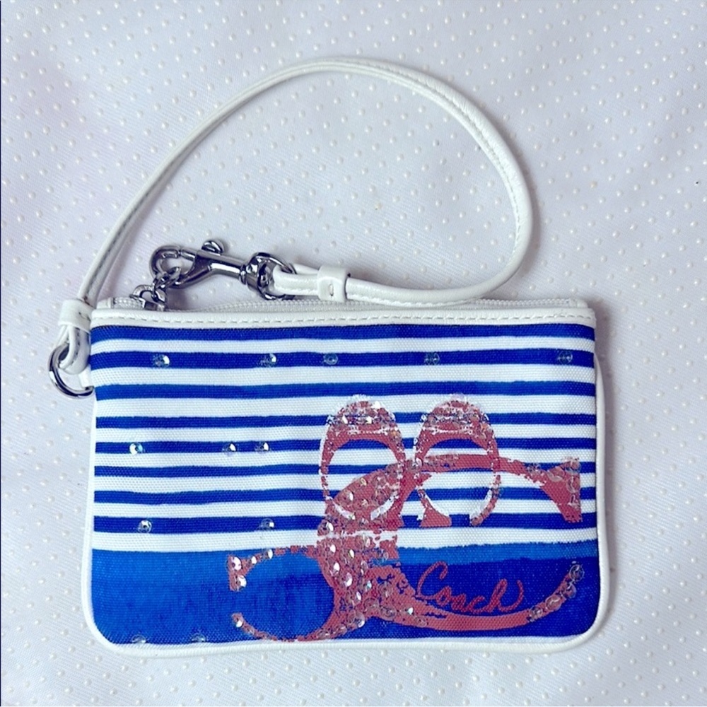 Coach Striped Blue and White Wristlet
